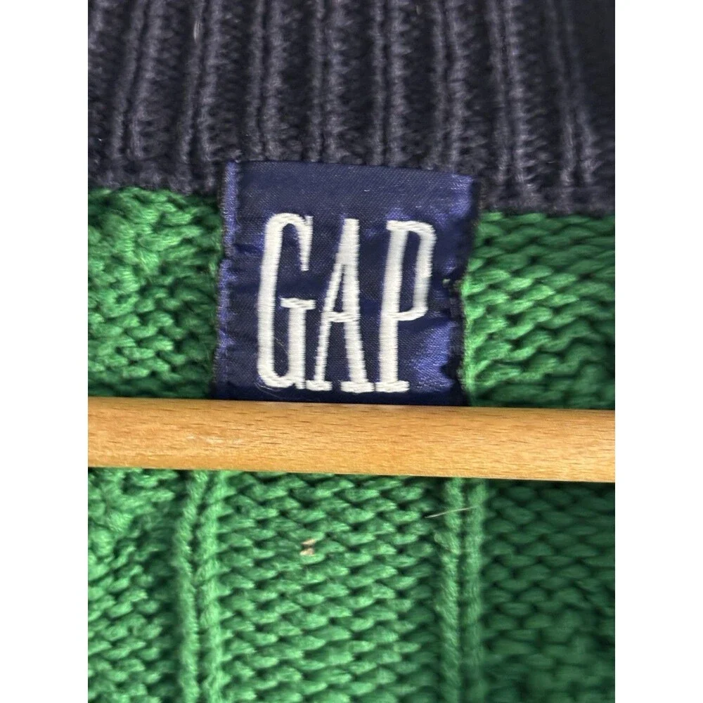 Vintage GAP 90's Y2K Green 💯 Cotton Knit grandpa Cardigan Sweater med preppy